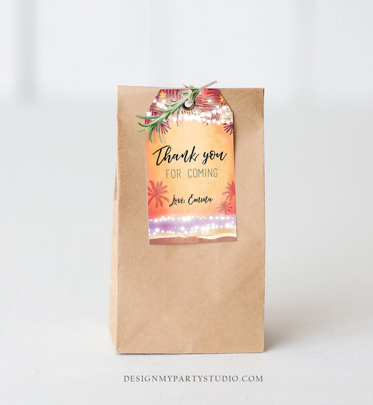 Editable Tropical Havana Favor Tags Thank You Tag Birthday Bridal Shower Cuban Sea Beach Dancing Party Palm Pink Orange Corjl Template 0287