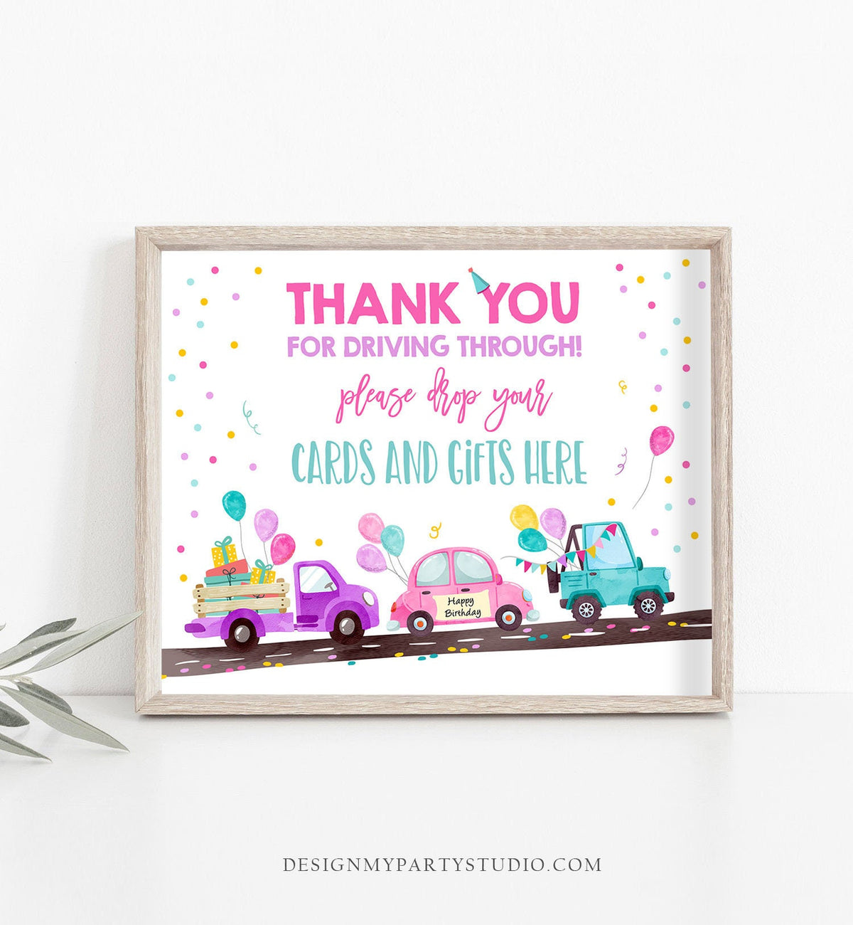 Drive By Birthday Sign Birthday Party Parade Sign Thank You Cards and Gifts Drop off Cards and Gifts Sign Quarantine Girl PRINTABLE 0333