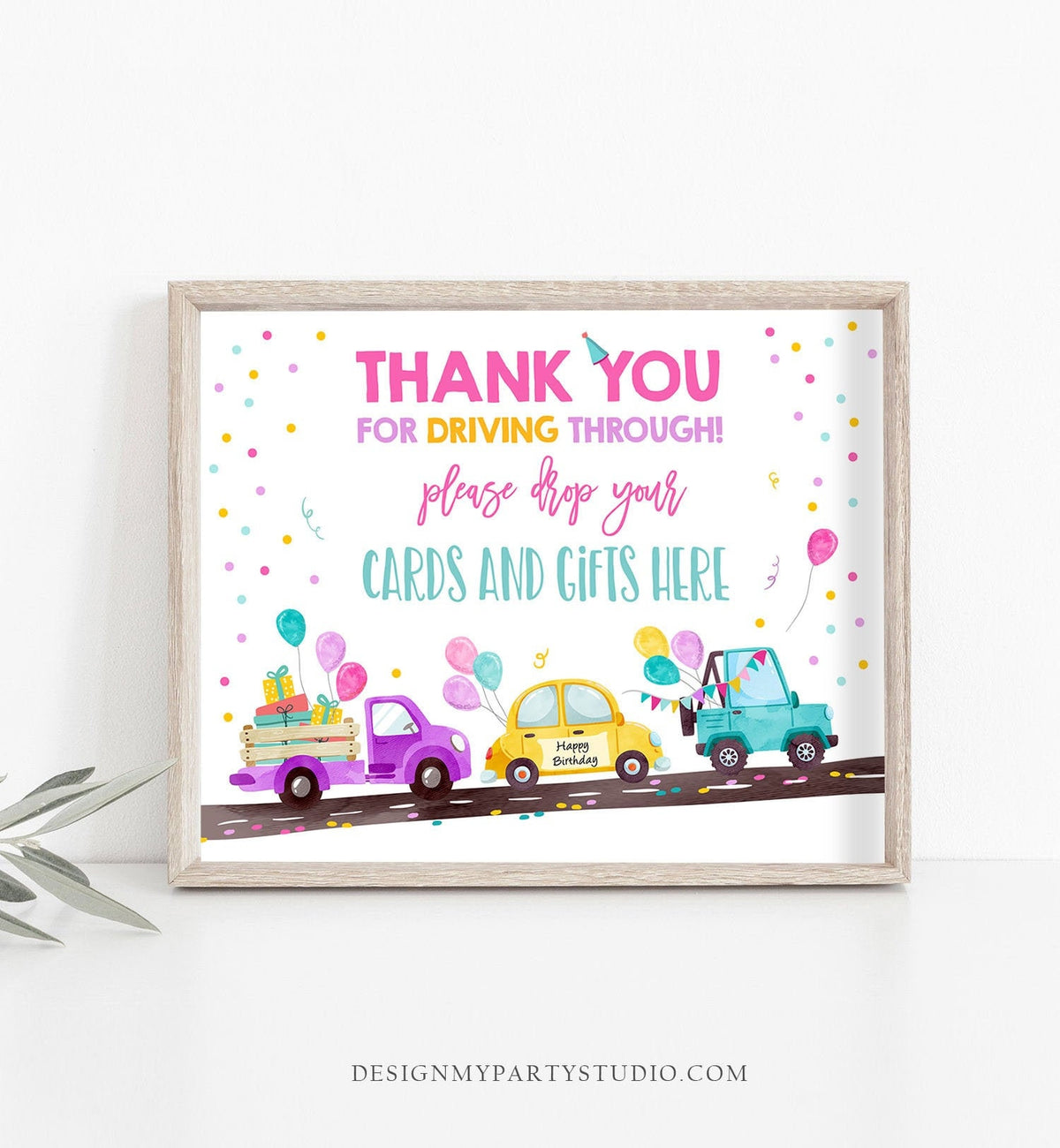 Drive By Birthday Sign Birthday Party Parade Sign Thank You Cards and Gifts Drop off Cards and Gifts Sign Quarantine Girl PRINTABLE 0333