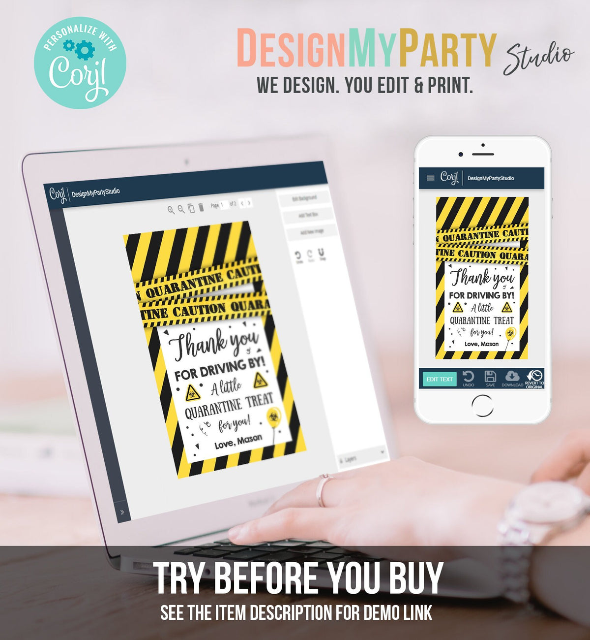 Editable Drive By Birthday Favor Tags Quarantine Thank You Gift Tag Drive By Through Party No One Invited Corjl Template Printable 0334