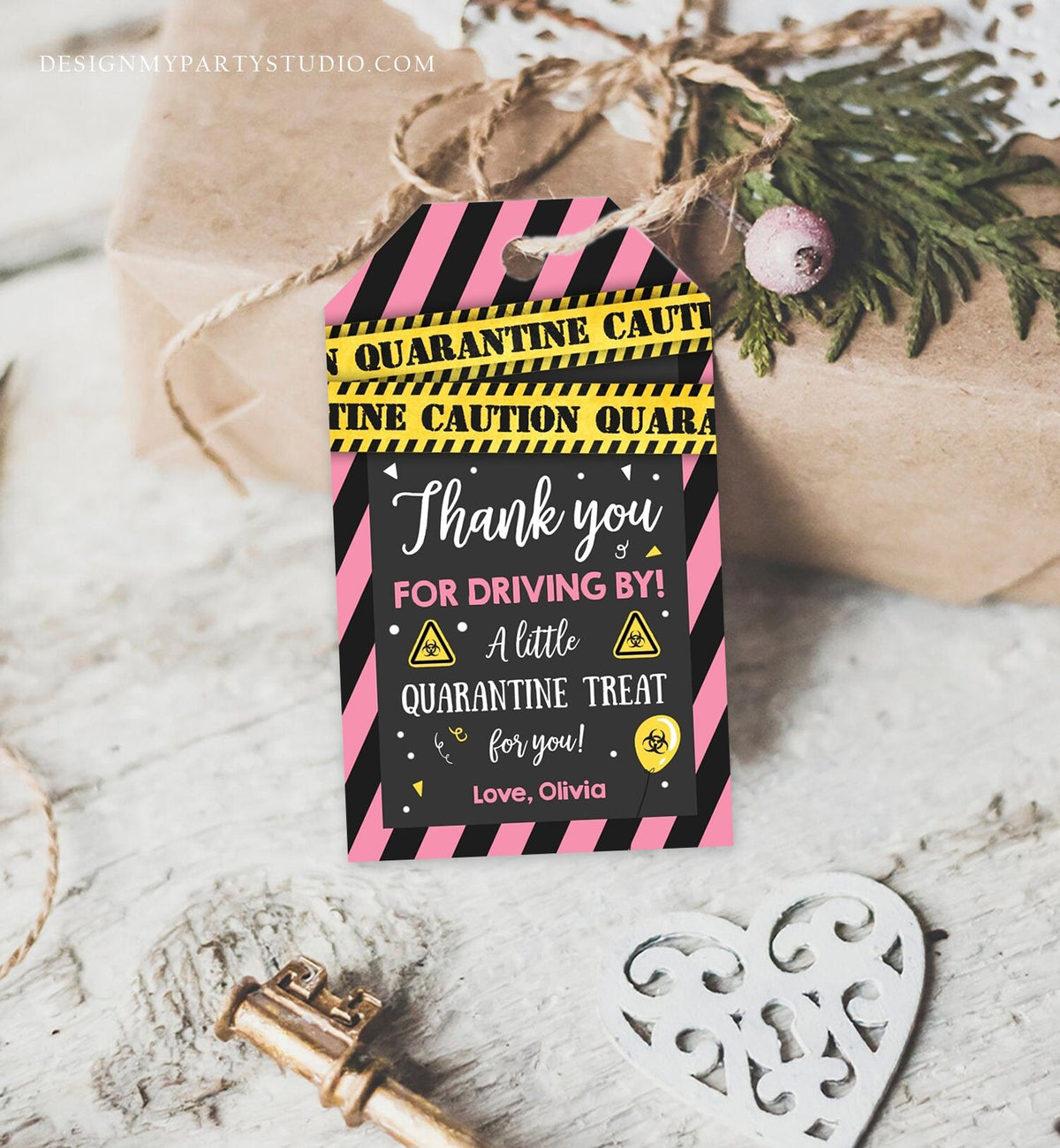 Editable Drive By Birthday Favor Tags Pink Girl Quarantine Thank You Tag Drive Through Party No One Invited Corjl Template Printable 0334
