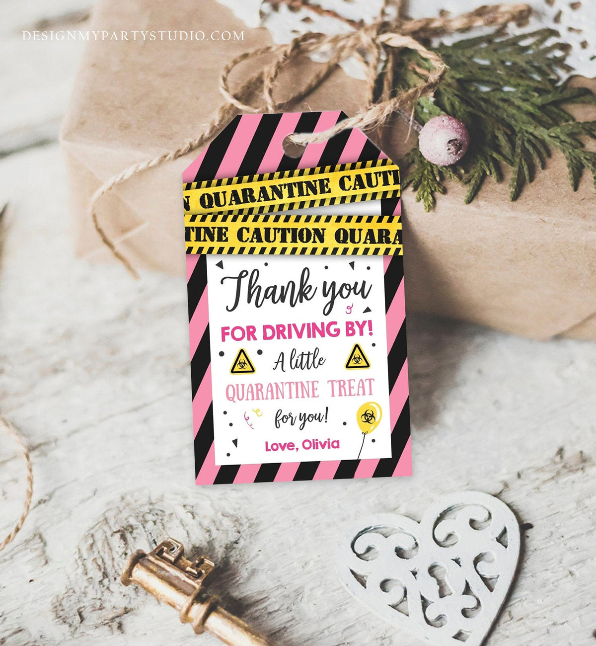Editable Drive By Birthday Favor Tags Pink Girl Quarantine Thank You Tag Drive Through Party No One Invited Corjl Template Printable 0334