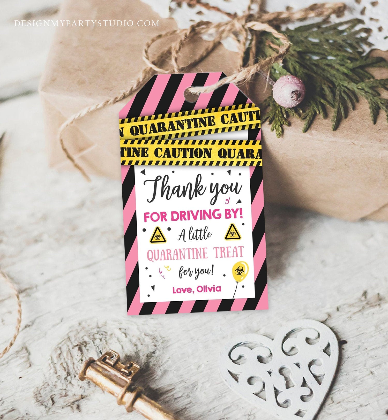 Editable Drive By Birthday Favor Tags Pink Girl Quarantine Thank You Tag Drive Through Party No One Invited Corjl Template Printable 0334