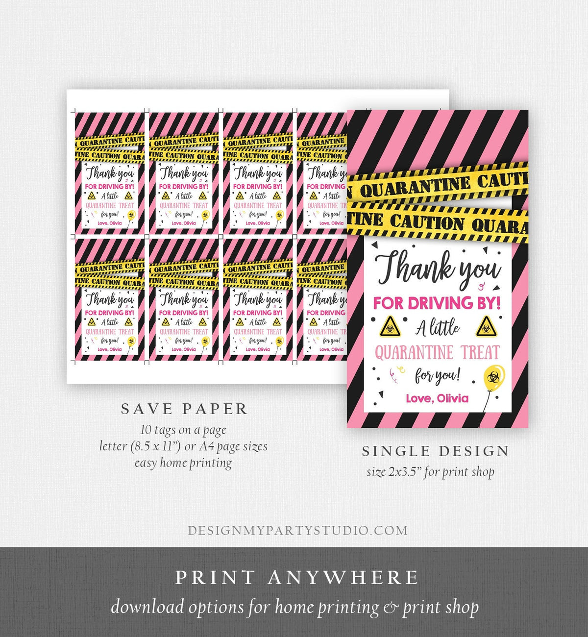Editable Drive By Birthday Favor Tags Pink Girl Quarantine Thank You Tag Drive Through Party No One Invited Corjl Template Printable 0334