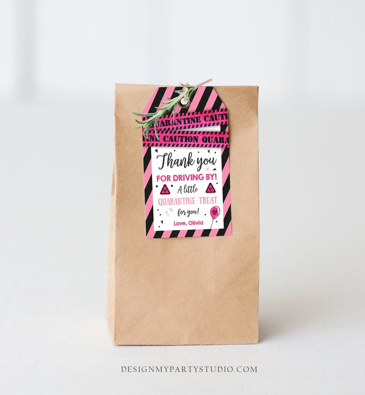 Editable Drive By Birthday Favor Tags Pink Girl Quarantine Thank You Tag Drive Through Party No One Invited Corjl Template Printable 0334