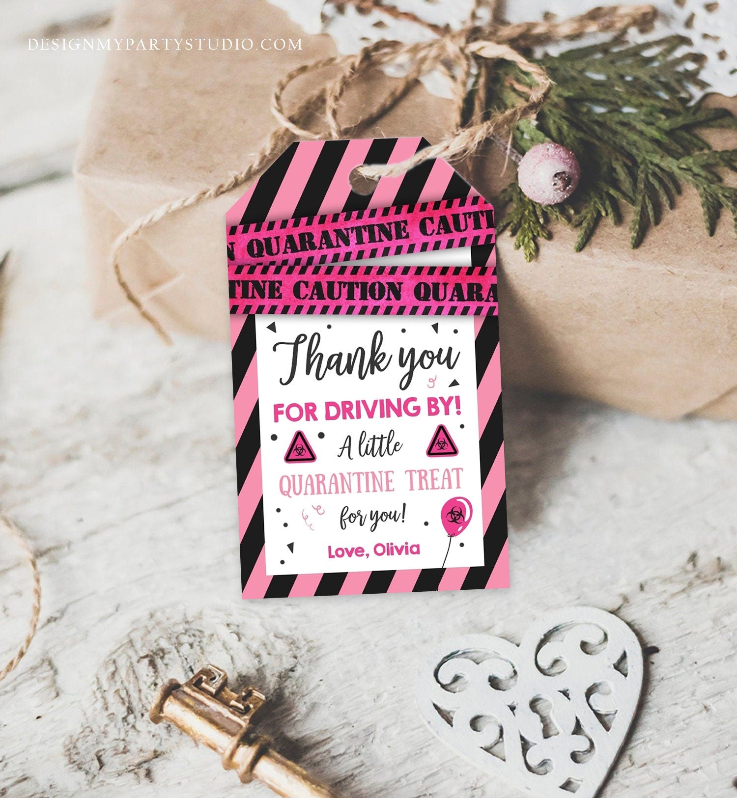 Editable Drive By Birthday Favor Tags Pink Girl Quarantine Thank You Tag Drive Through Party No One Invited Corjl Template Printable 0334