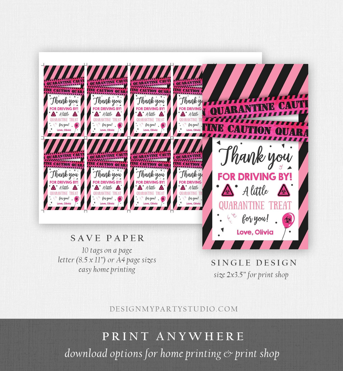 Editable Drive By Birthday Favor Tags Pink Girl Quarantine Thank You Tag Drive Through Party No One Invited Corjl Template Printable 0334