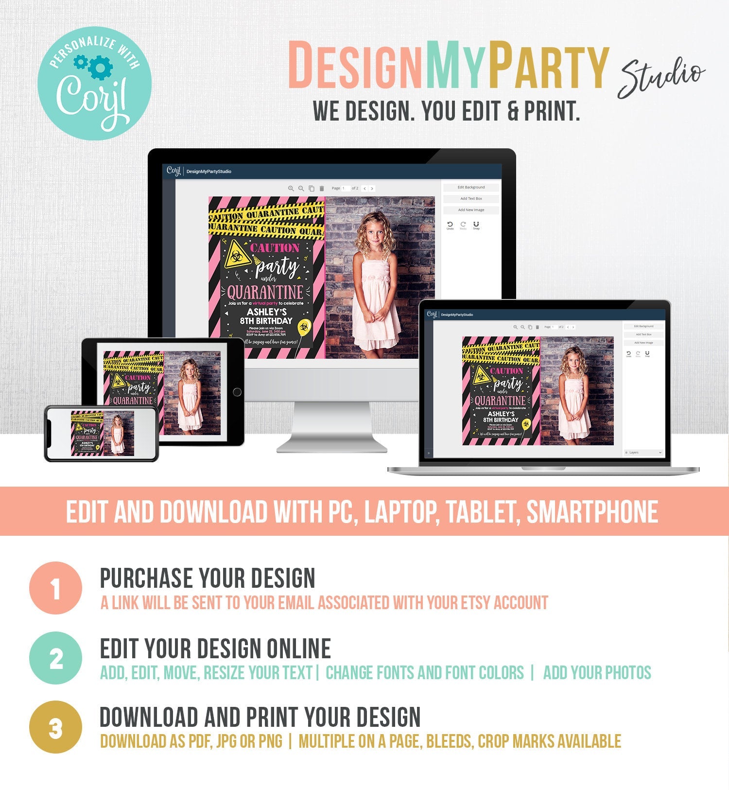 Editable Quarantine Birthday Invitation Virtual Party Quarantine Party Zoom Girl Pink No One Invited Hangout Corjl Template Printable 0334