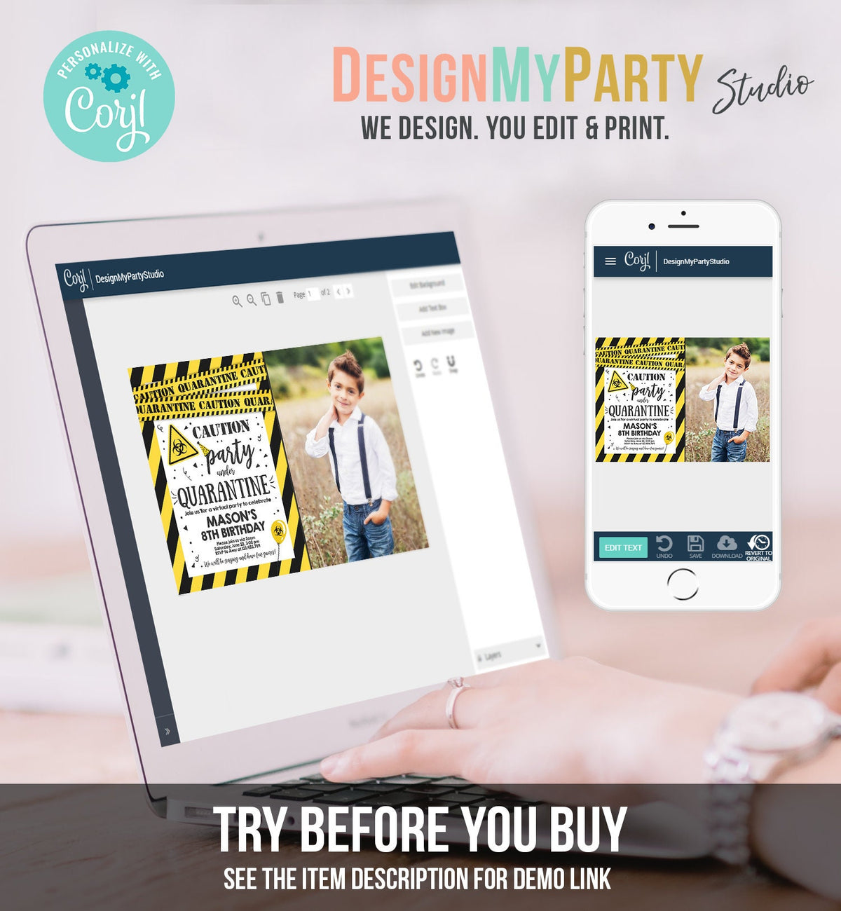 Editable Quarantine Birthday Invitation Virtual Party Quarantine Party Zoom Boy Photo No One Invited Hangout Corjl Template Printable 0334