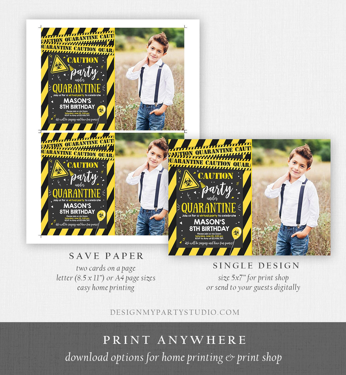 Editable Quarantine Birthday Invitation Virtual Party Quarantine Party Zoom Boy Photo No One Invited Hangout Corjl Template Printable 0334