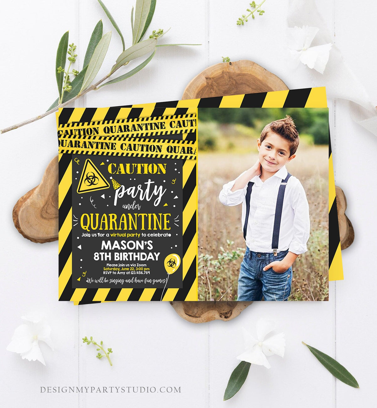 Editable Quarantine Birthday Invitation Virtual Party Quarantine Party Zoom Boy Photo No One Invited Hangout Corjl Template Printable 0334