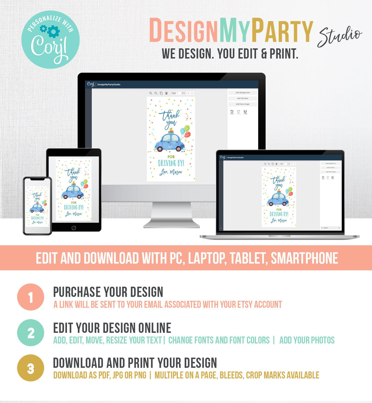 Editable Drive By Favor Tag Drive By Birthday Favors Party Parade Thank You Gift Tags Quarantine Blue Car Boy Corjl Template Printable 0333