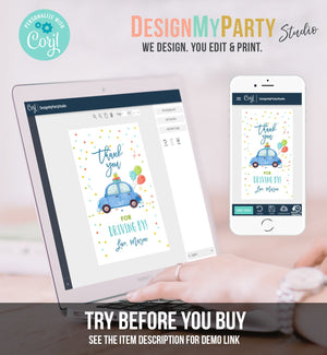 Editable Drive By Favor Tag Drive By Birthday Favors Party Parade Thank You Gift Tags Quarantine Blue Car Boy Corjl Template Printable 0333
