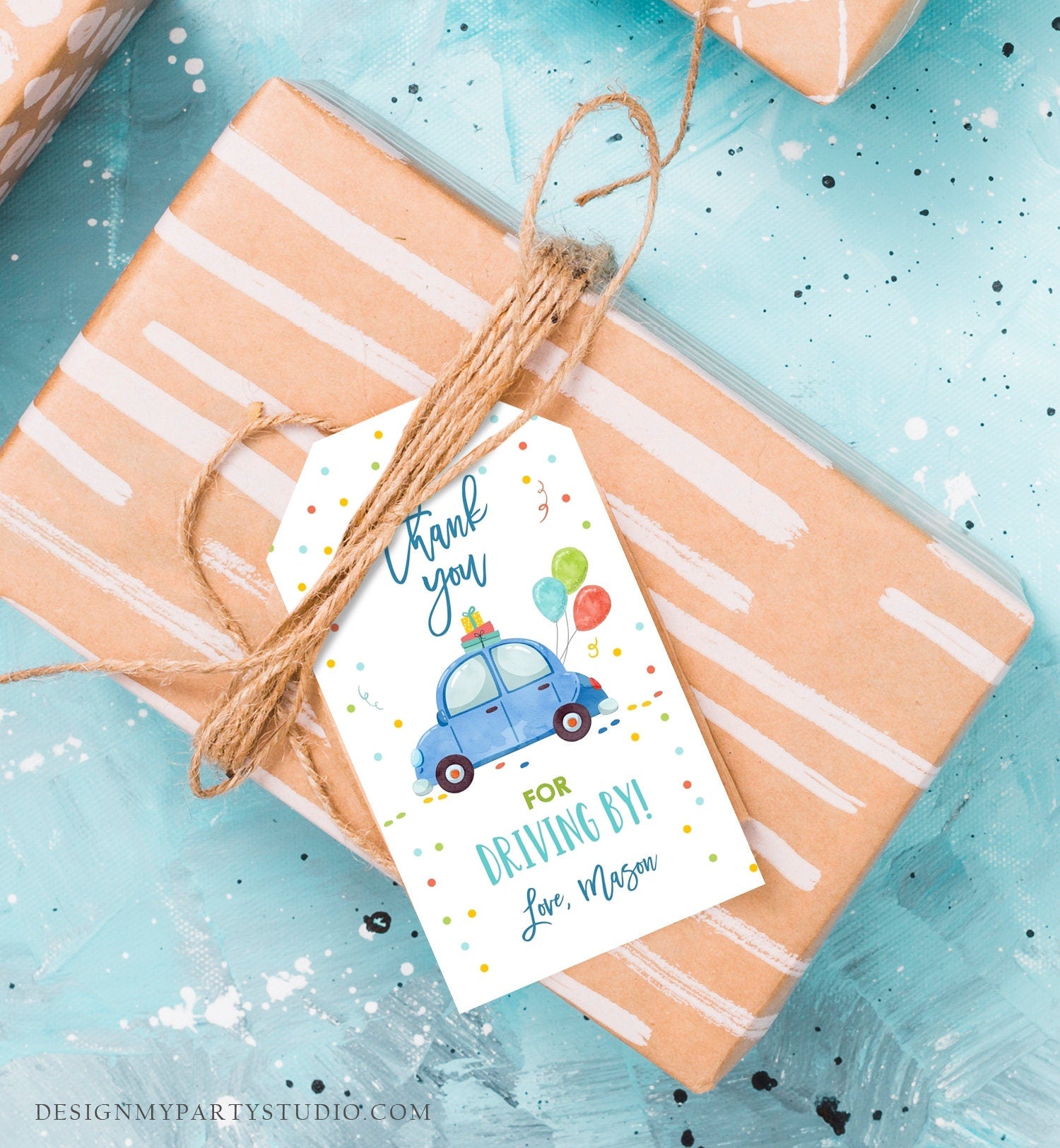 Editable Drive By Favor Tag Drive By Birthday Favors Party Parade Thank You Gift Tags Quarantine Blue Car Boy Corjl Template Printable 0333