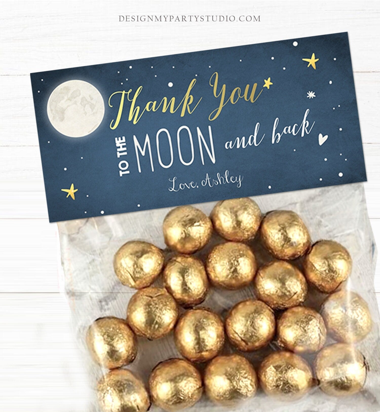 Editable Moon Treat Bag Toppers Thank You to the Moon and Back Twinkle Little Star Baby Shower Birthday Digital Download Corjl Template 0017