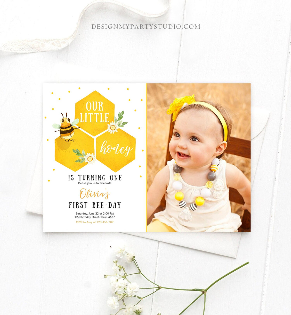 Editable Little Honey Birthday Party Invitation Bee-Day Invite Bee Party Bee Birthday Summer Download Printable Template Digital Corjl 0317