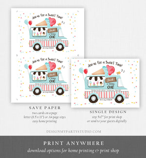 Editable Ice Cream Truck Birthday Invitation Ice Cream Birthday Party Cone Boy Girl Double Birthday Any Age Printable Template Corjl 0243