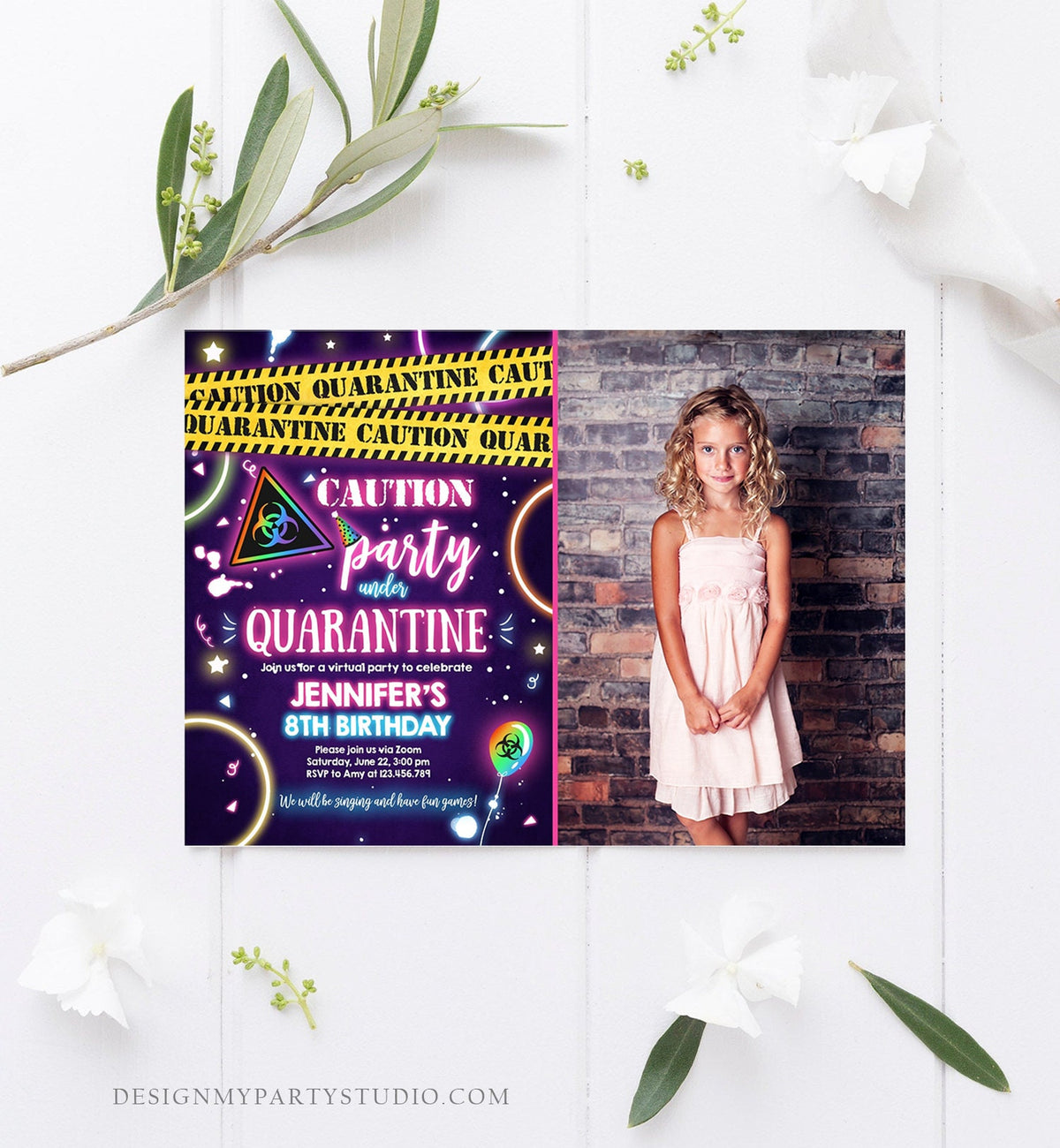Editable Quarantine Birthday Invitation Virtual Party Quarantine Party Zoom Girl Pink No One Invited Hangout Corjl Template Printable 0334