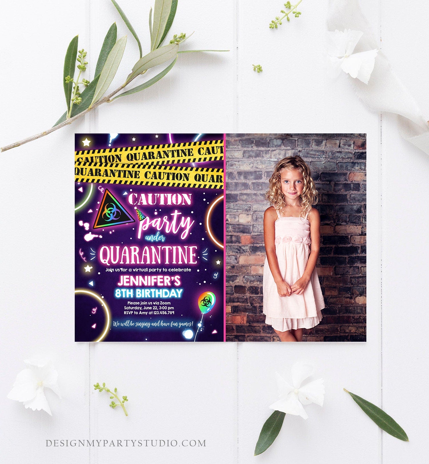 Editable Quarantine Birthday Invitation Virtual Party Quarantine Party Zoom Girl Pink No One Invited Hangout Corjl Template Printable 0334
