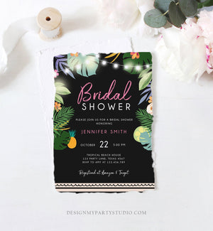 Editable Tropical Bridal Shower Invitation Wedding Aloha Coed Shower Party Luau Palm Hawaiian Leaves Beach Corjl Template Printable 0183