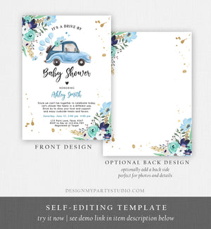 Editable Drive By Baby Shower Invitation Blue Girl Boy Baby Shower Invite Quarantine Drive Through Floral Sprinkle Corjl Template 0335
