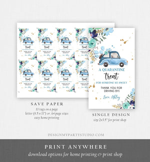 Editable Drive By Favor Tag Drive Through Baby Shower Bridal Shower Birthday Thank You Gift Tags Quarantine Blue Floral Boy Corjl 0335