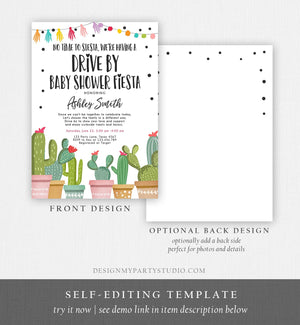 Editable Drive By Baby Shower Fiesta Invitation Cactus No Time to Siesta Coed Shower Drive Through Quarantine Sprinkle Corjl Template 0254