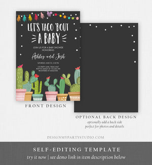 Editable Taco Bout a Baby Shower Invitation Cactus Mexican Fiesta Baby Shower Taco Download Printable Invitation Template Corjl 0254