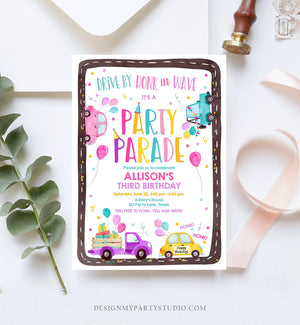 Editable Drive By Birthday Parade Invitation Virtual Party Invite Honk Wave Car Girl Pink Quarantine Instant Download Digital Corjl 0333