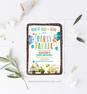 Editable Drive By Birthday Parade Invitation Virtual Party Invite Honk Wave Car Boy Blue Quarantine Instant Download Digital Corjl 0333