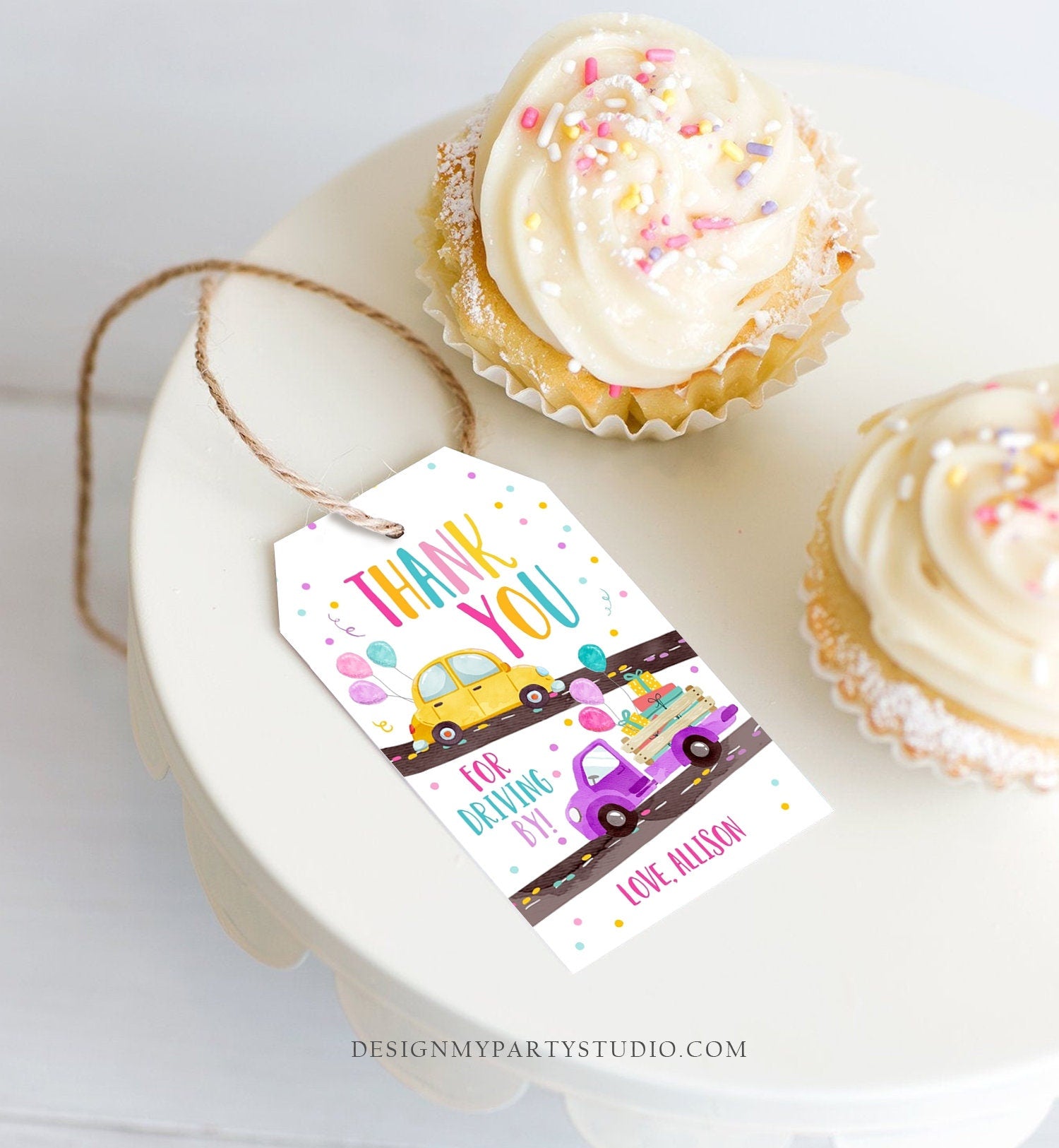 Editable Drive By Favor Tag Drive By Birthday Favors Party Parade Thank You Gift Tags Quarantine Pink Car Girl Corjl Template Printable 0333