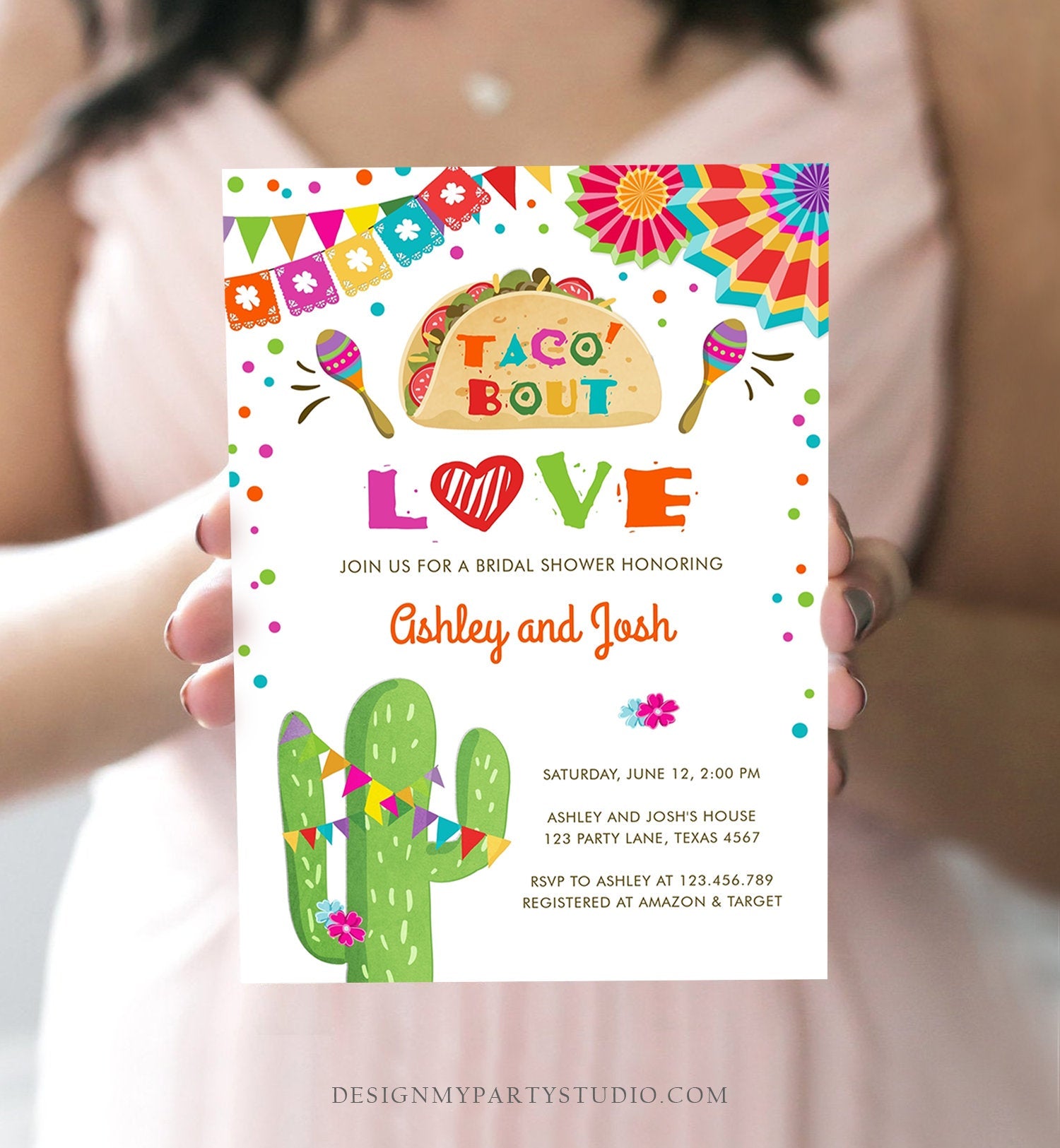 Editable Taco Bout Love Fiesta Couples Shower Invitation Coed Joined Cactus Mexican Instant Digital Download Corjl Template Printable 0045