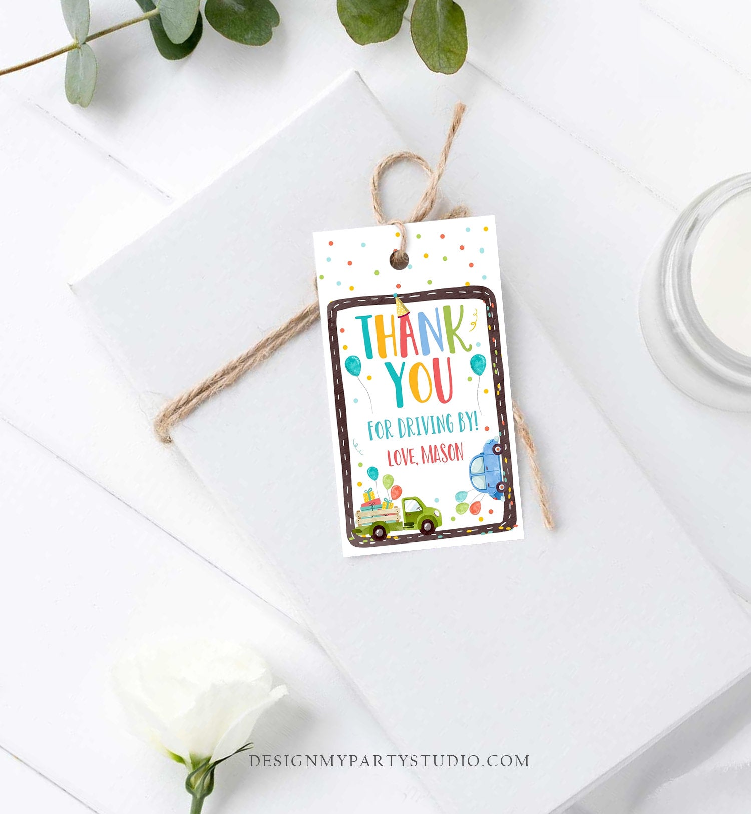 Editable Drive By Favor Tag Drive By Birthday Favors Party Parade Thank You Gift Tags Quarantine Blue Car Boy Corjl Template Printable 0333