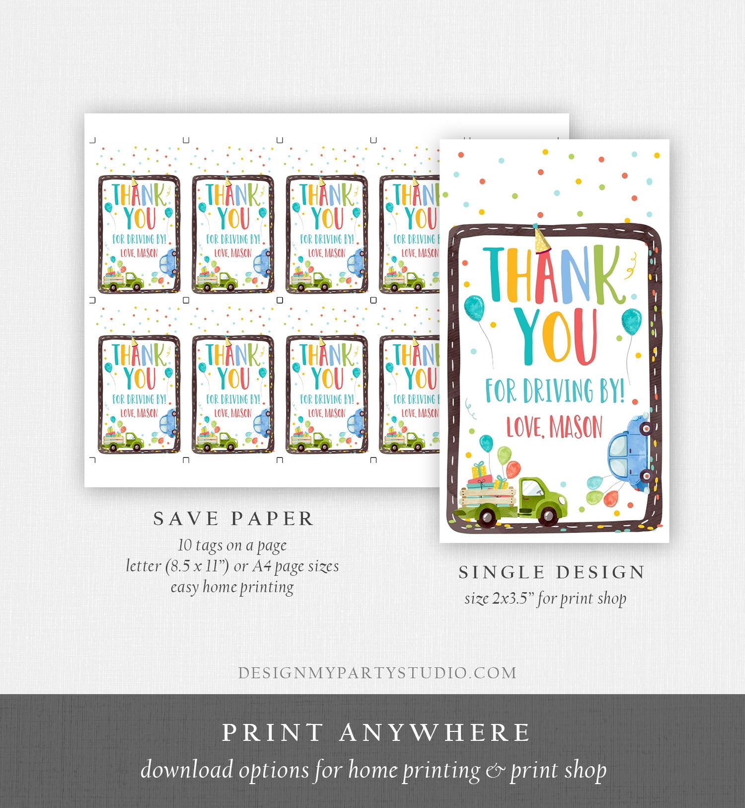Editable Drive By Favor Tag Drive By Birthday Favors Party Parade Thank You Gift Tags Quarantine Blue Car Boy Corjl Template Printable 0333