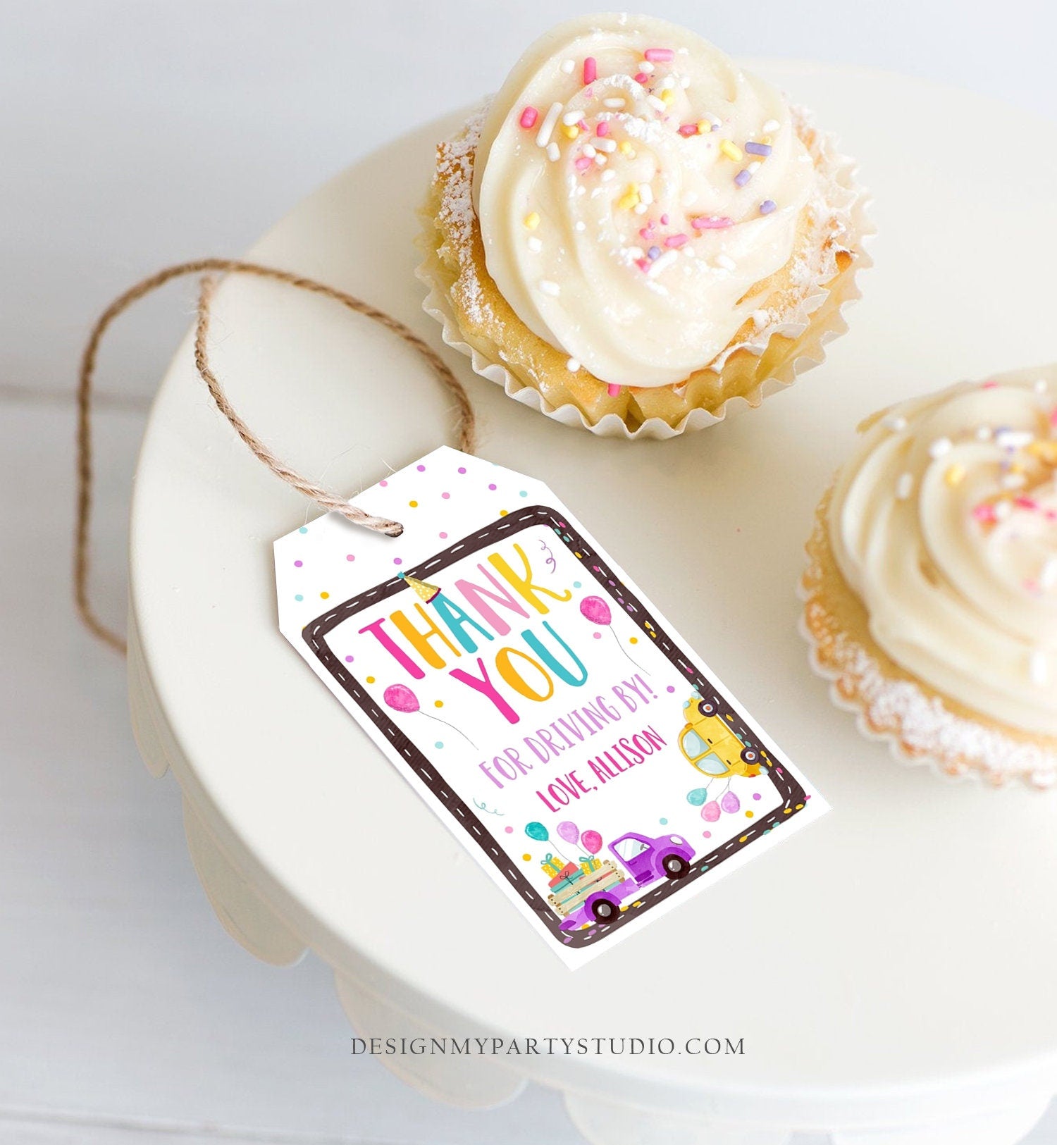 Editable Drive By Favor Tag Drive By Birthday Favors Party Parade Thank You Gift Tags Quarantine Pink Car Girl Corjl Template Printable 0333