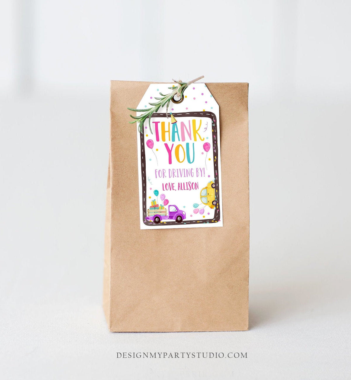 Editable Drive By Favor Tag Drive By Birthday Favors Party Parade Thank You Gift Tags Quarantine Pink Car Girl Corjl Template Printable 0333