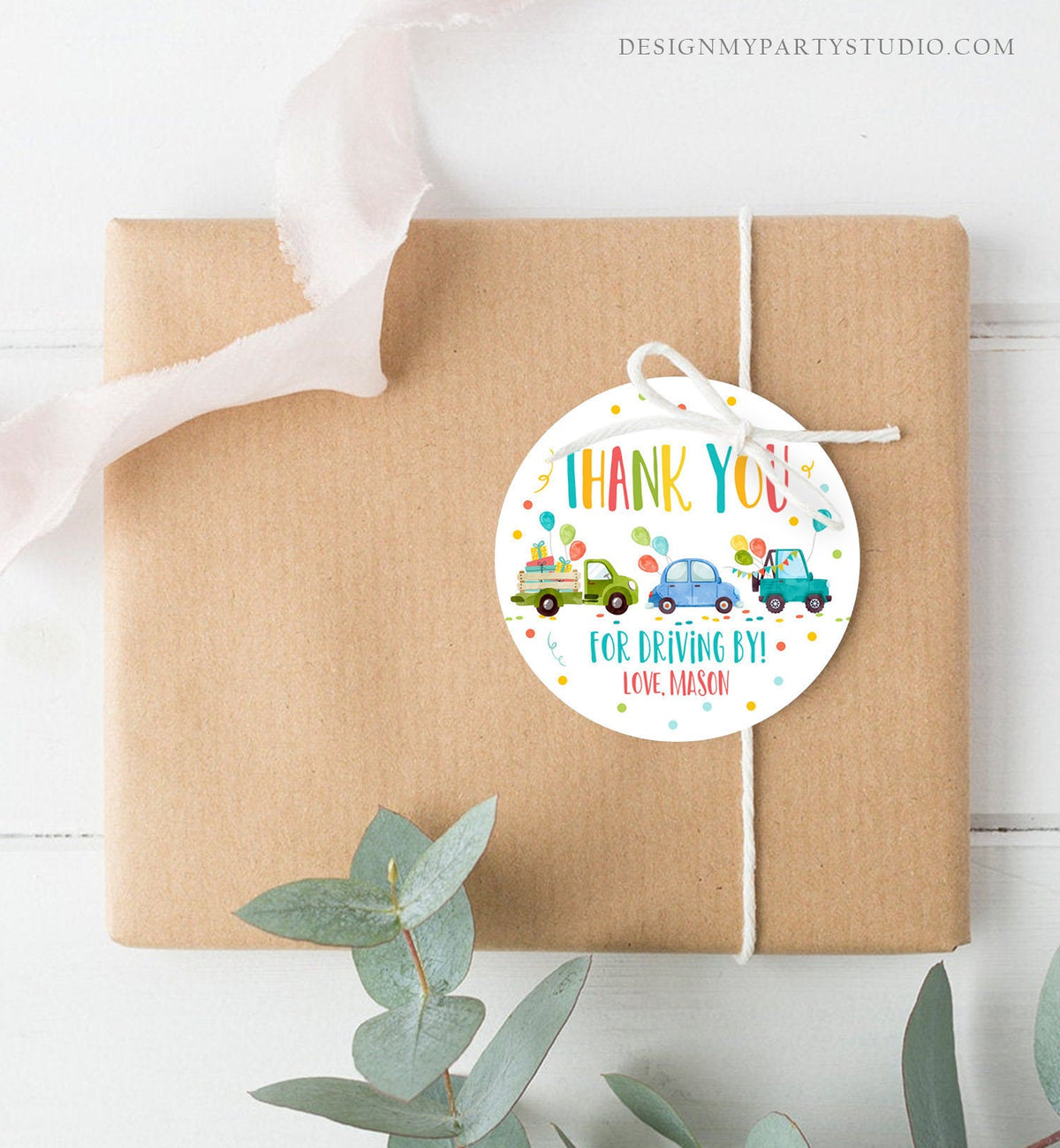 Editable Drive By Favor Tag Drive By Birthday Parade Thank You Gift Tags Quarantine Blue Car Boy Round Square Sticker Corjl Template 0333