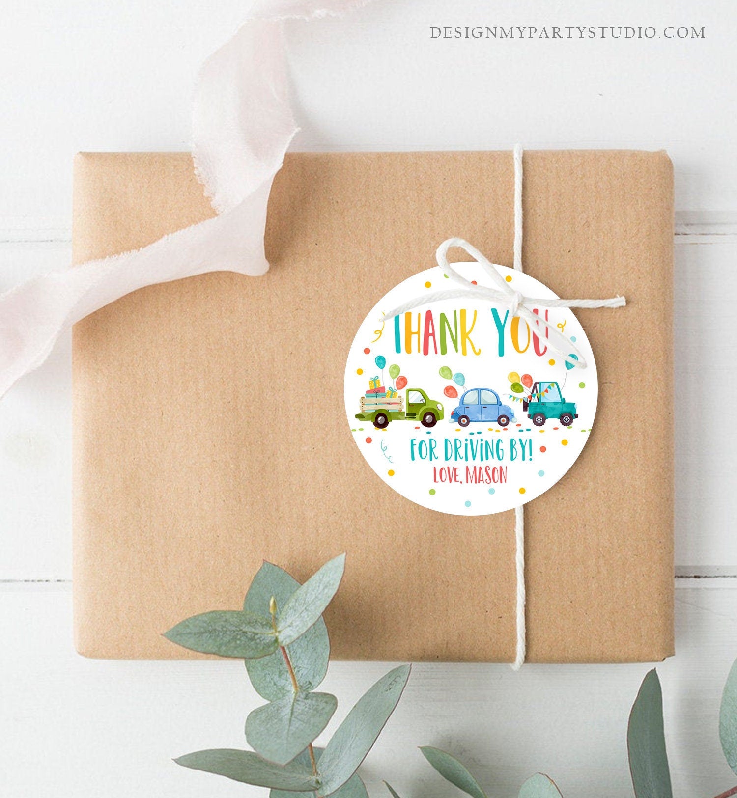 Editable Drive By Favor Tag Drive By Birthday Parade Thank You Gift Tags Quarantine Blue Car Boy Round Square Sticker Corjl Template 0333