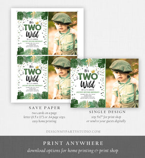 Editable Two Wild Birthday Invitation Boy Tropical Safari Boy Gold Jungle Second Birthday 2nd Download Corjl Template Printable 0332