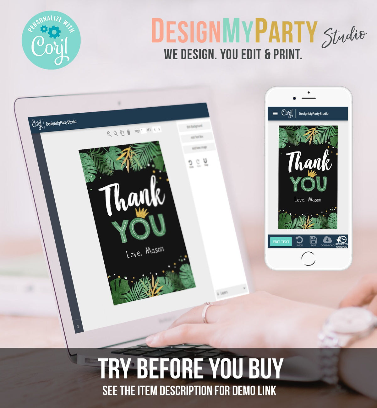 Editable Tropical Safari Favor Tags Thank You Wild One Label Jungle Zoo Wild Things Boy Green Gold Gift Tag Download Corjl Template 0332