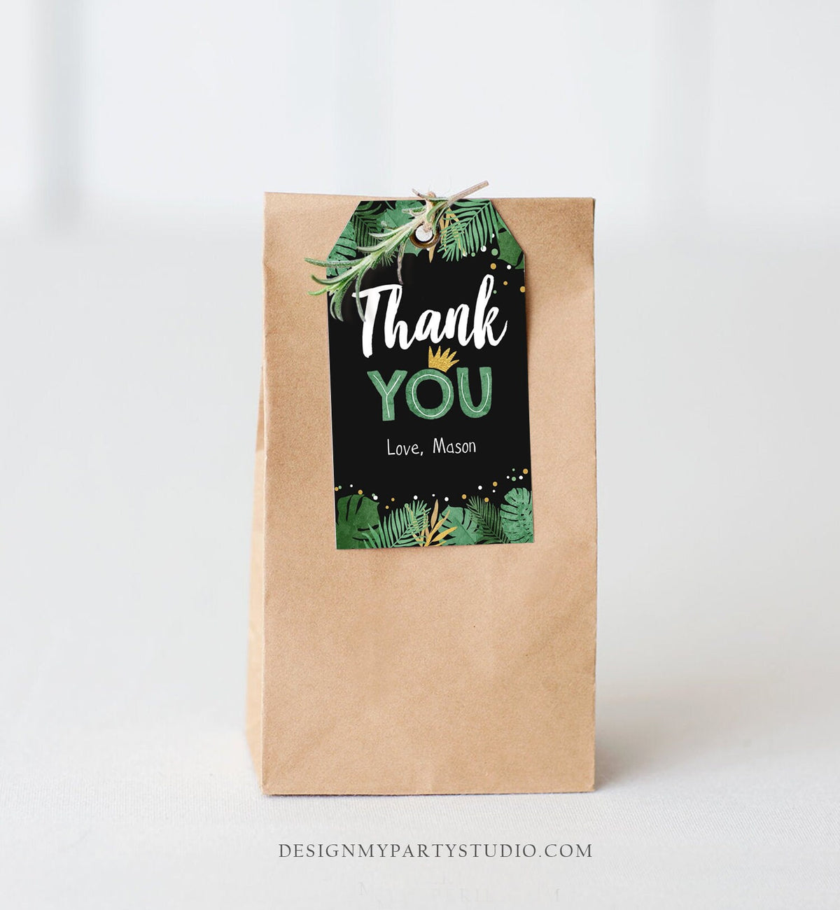 Editable Tropical Safari Favor Tags Thank You Wild One Label Jungle Zoo Wild Things Boy Green Gold Gift Tag Download Corjl Template 0332