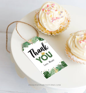 Editable Tropical Safari Favor Tags Thank You Wild One Label Jungle Zoo Wild Things Boy Green Gold Gift Tag Download Corjl Template 0332
