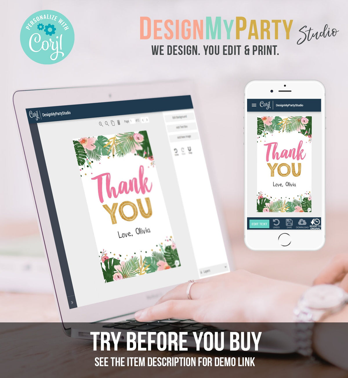 Editable Tropical Safari Favor Tags Thank You Wild One Label Jungle Zoo Wild Things Girl Pink Gold Gift Tag Download Corjl Template 0332