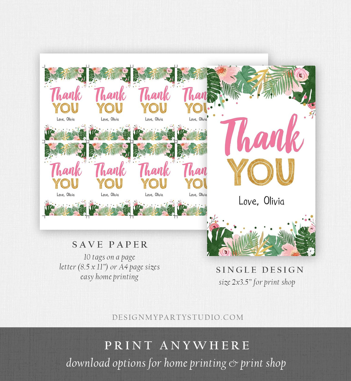 Editable Tropical Safari Favor Tags Thank You Wild One Label Jungle Zoo Wild Things Girl Pink Gold Gift Tag Download Corjl Template 0332