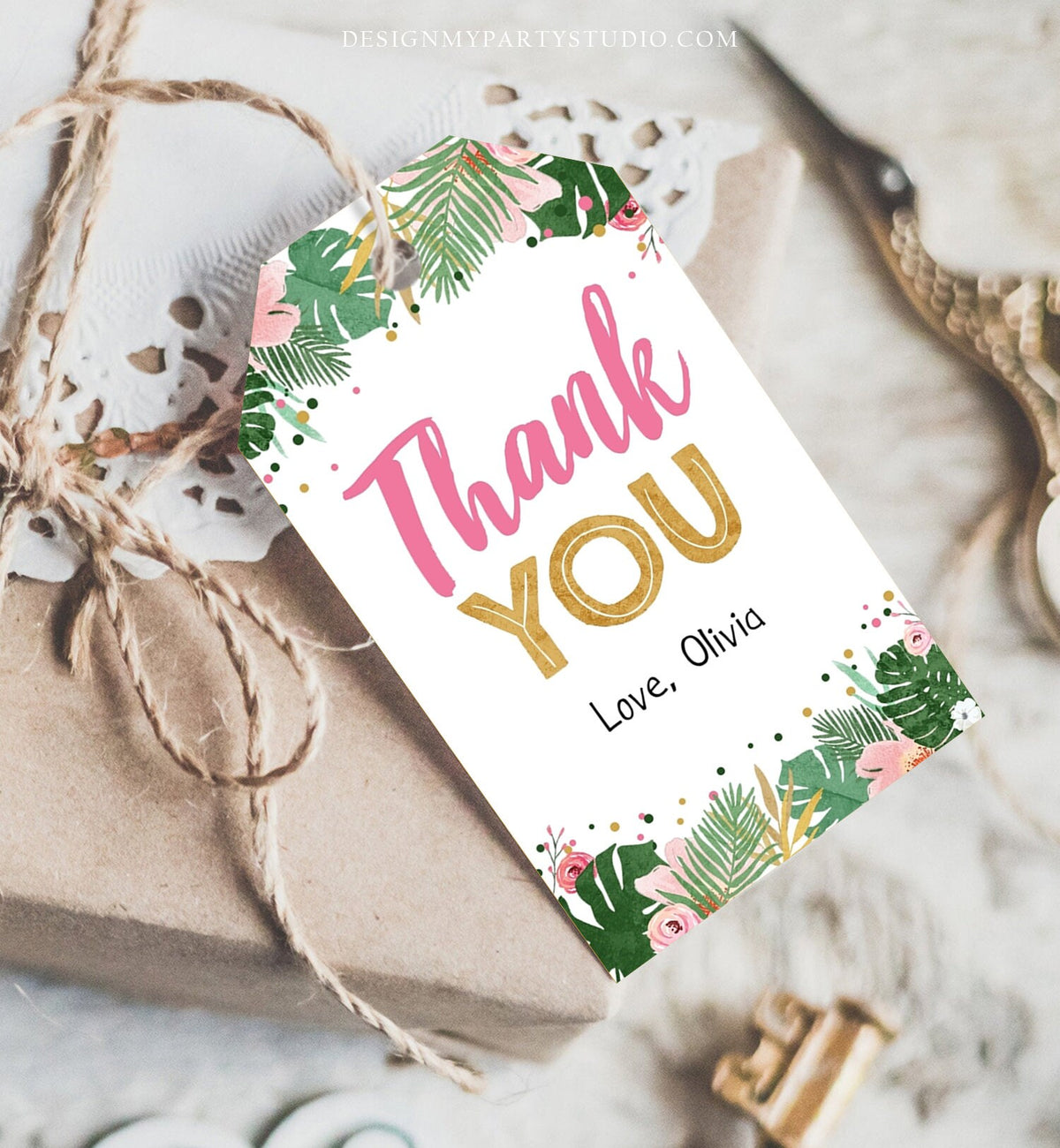 Editable Tropical Safari Favor Tags Thank You Wild One Label Jungle Zoo Wild Things Girl Pink Gold Gift Tag Download Corjl Template 0332