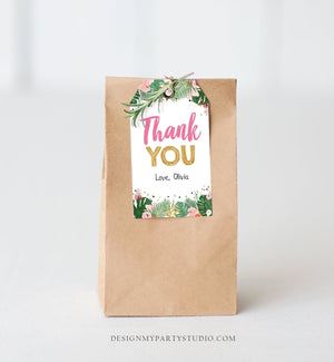 Editable Tropical Safari Favor Tags Thank You Wild One Label Jungle Zoo Wild Things Girl Pink Gold Gift Tag Download Corjl Template 0332