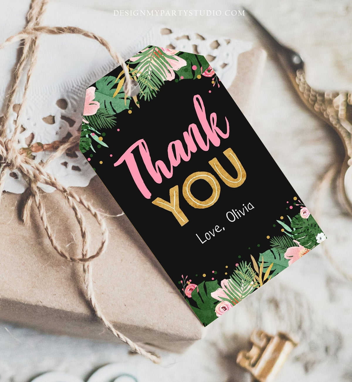 Editable Tropical Safari Favor Tags Thank You Wild One Label Jungle Zoo Wild Things Girl Pink Gold Gift Tag Download Corjl Template 0332