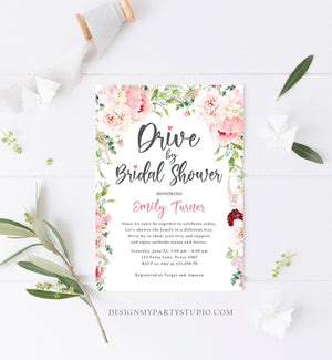 Editable Drive By Bridal Shower Invitation Drive Through Social Distancing Peony Floral Botanical Couples Coed Shower Corjl Template 0168
