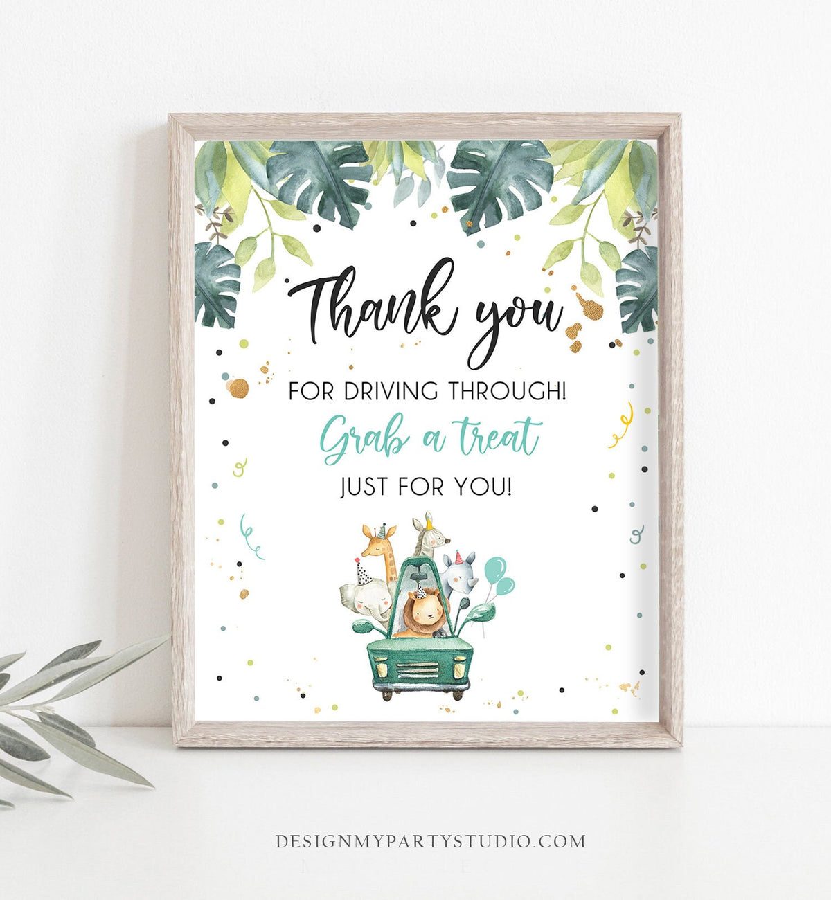 Drive By Baby Shower Sign Safari Animals Boy Thank You Driving Through Grab a Treat Favor Sign Social Distancing Quarantine Printable 0345