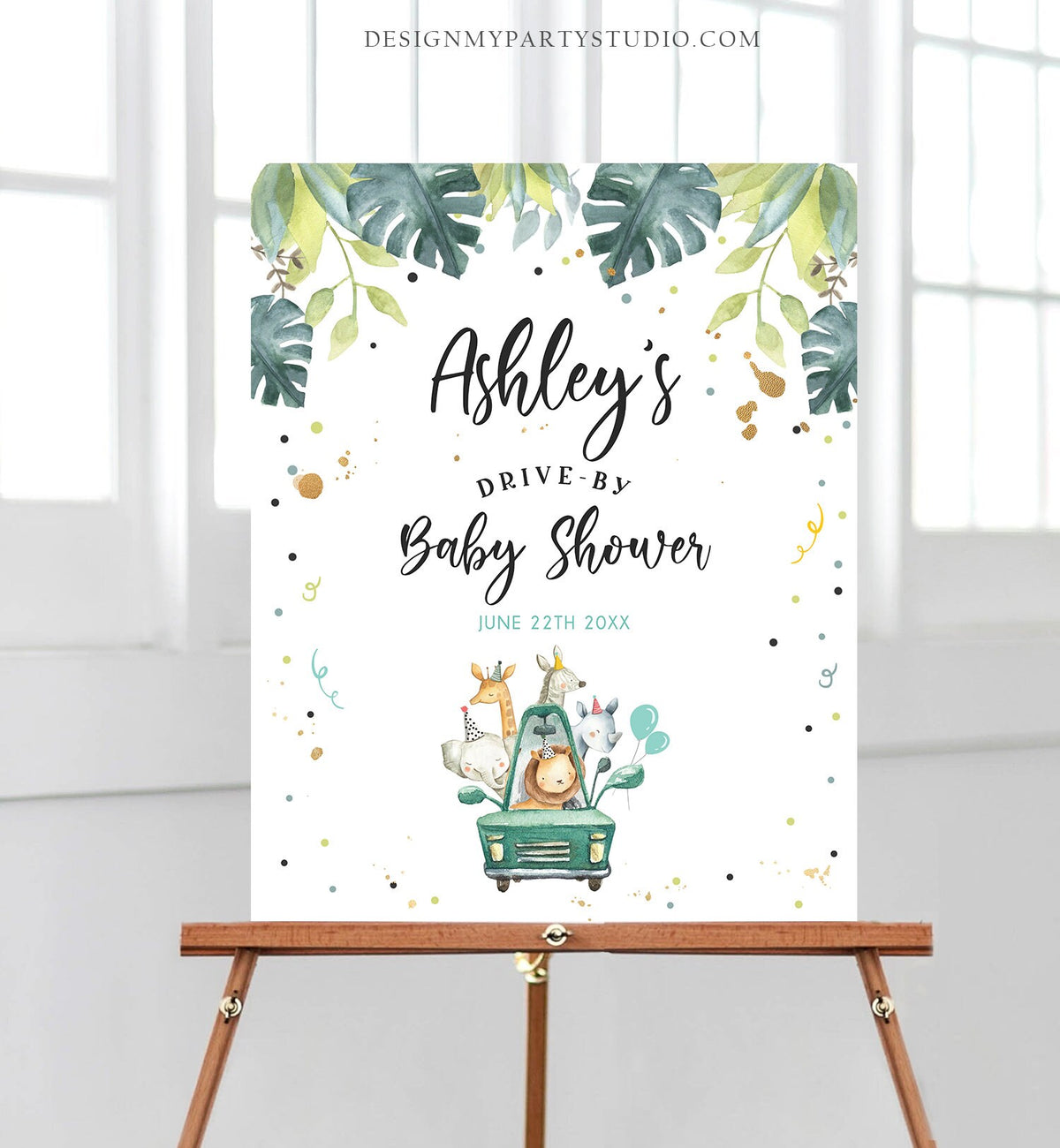 Editable Drive By Baby Shower Sign Welcome Safari Animals Boy Quarantine Party Drive Through Birthday Parade Yard Sign Corjl Template 0345